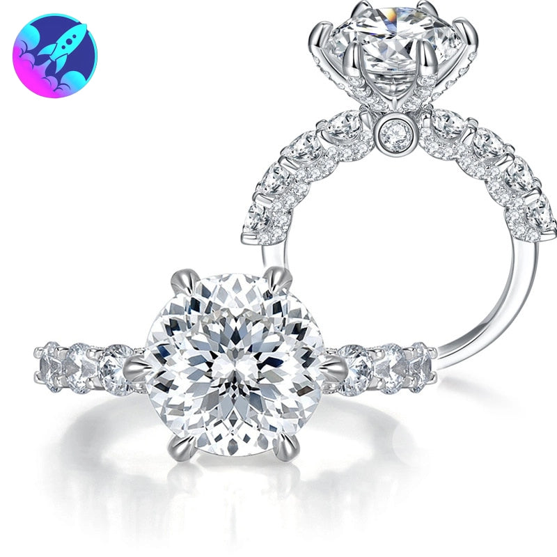 Full Moissanite 5ct Ronde Gesneden D Kleur Moissanite Verlovingsring 925 Sterling Zilveren Trouwringen Voor Vrouwen Fijne Sieraden