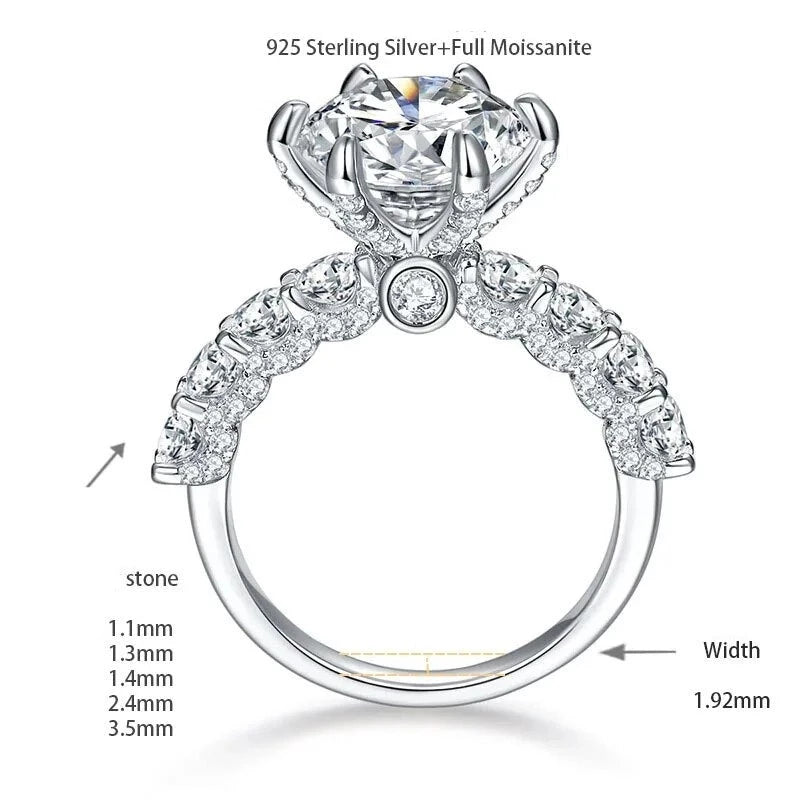 Πλήρης Moissanite 5ct στρογγυλή κοπή D χρώ&mu;α Moissanite αρραβώνα δαχτυλίδι 925 Sterling αση&mu;ί