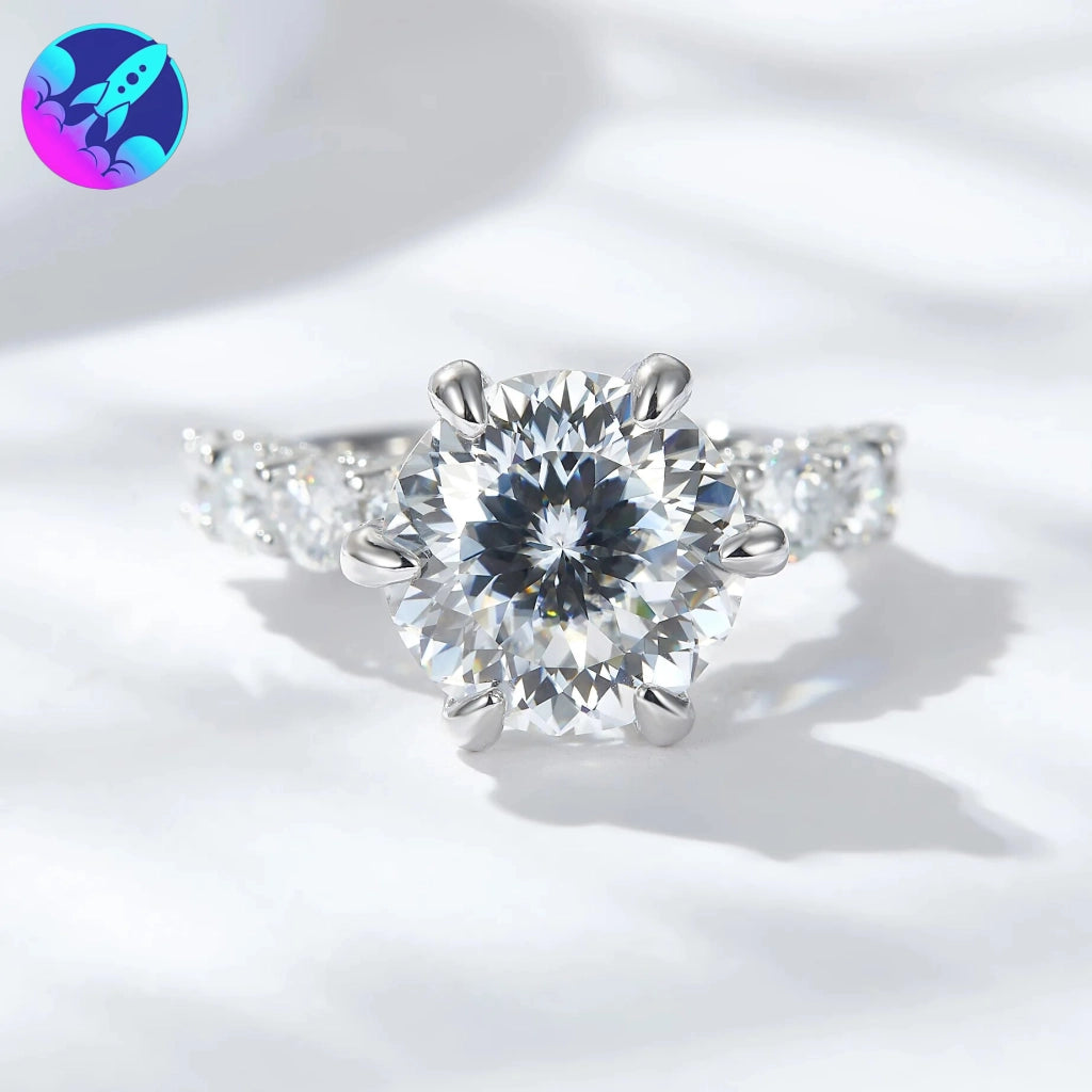 Full Moissanite 5ct Ronde Gesneden D Kleur Moissanite Verlovingsring 925 Sterling Zilveren Trouwringen Voor Vrouwen Fijne Sieraden