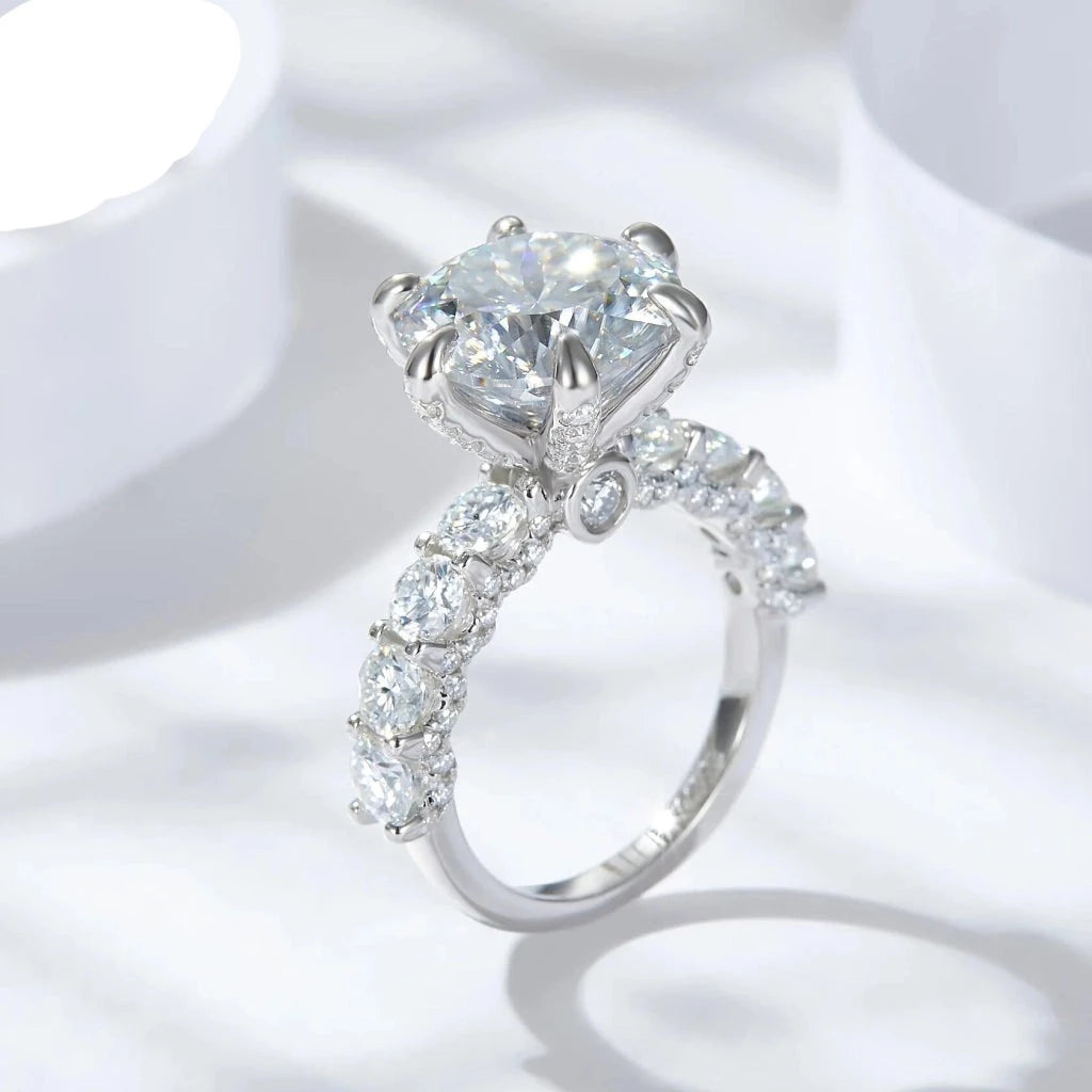 Πλήρης Moissanite 5ct στρογγυλή κοπή D χρώ&mu;α Moissanite αρραβώνα δαχτυλίδι 925 Sterling αση&mu;ί