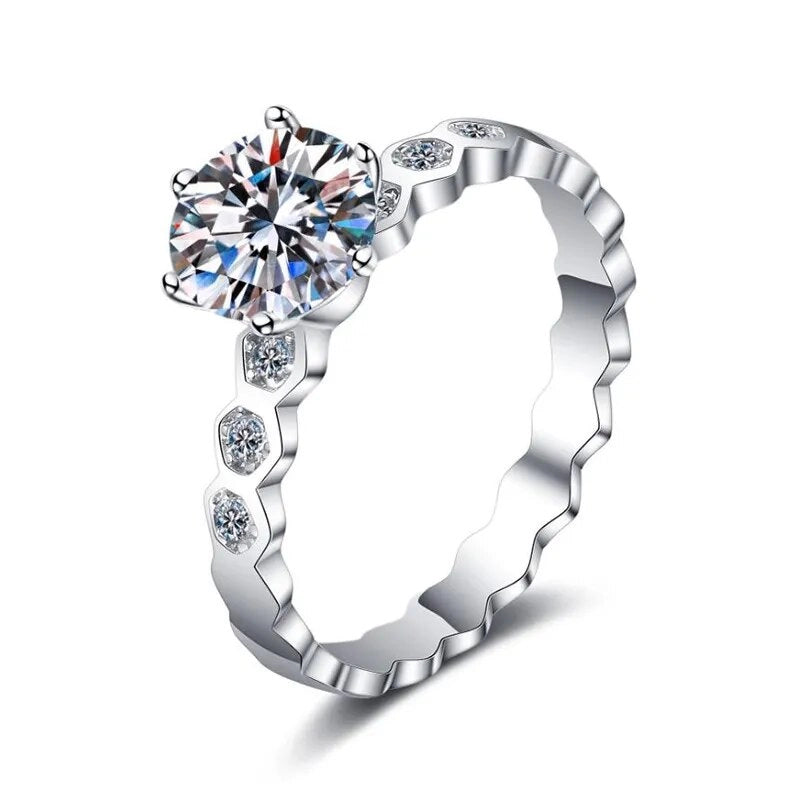 Honeycomb moissanite anillo 6,5mm 1.0ct diamantes plata esterlina