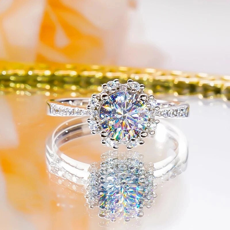 Dazzling Flower D Color Moissanite Sterling Silver Ring