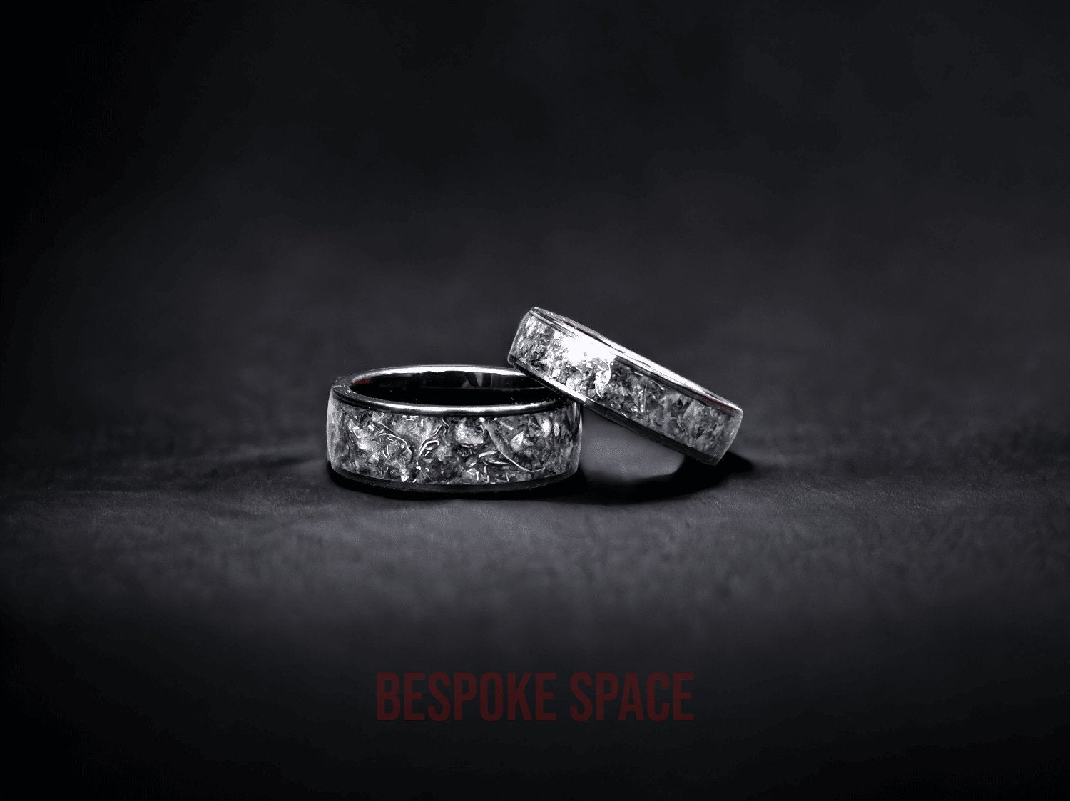 Elegant celestial rings featuring an authentic fragment of the Apollo 11 lunar module, Bespoke Space, Once in A Blue Moon Ring.