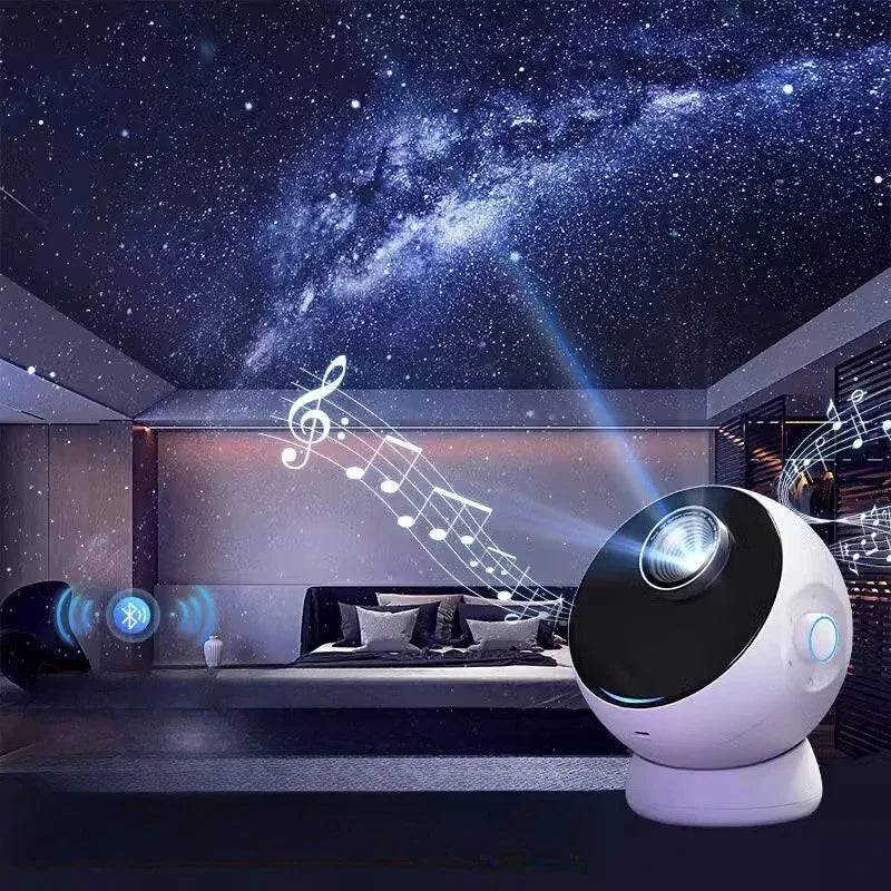 Prosiector Star Planetarium 360 ° Cartref HD gyda Llefarydd Bluetooth